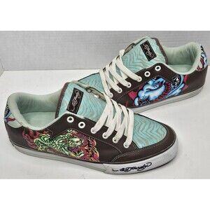Y2K Ed Hardy Skate Shoe Vintage Tattoo Skateboarding SB Sneaker SZ 9 Tiger Snake